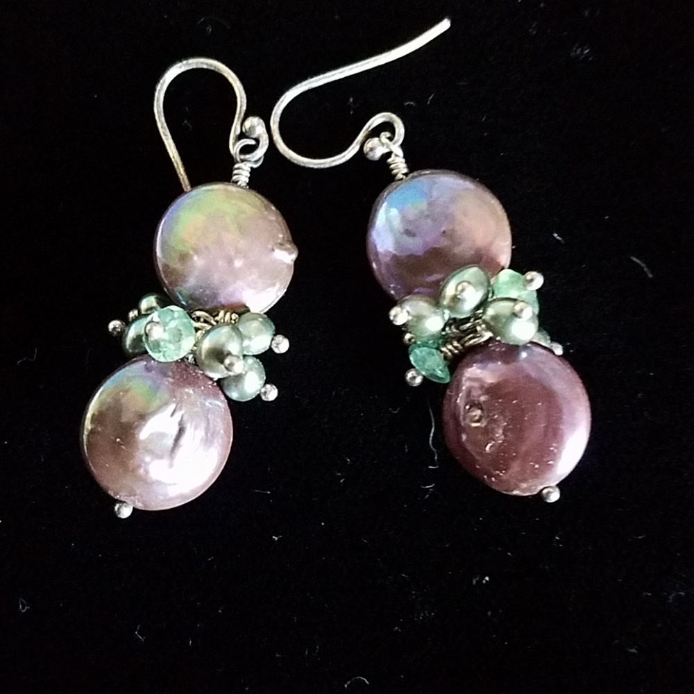 Handmade pearl apatite sterling earrings